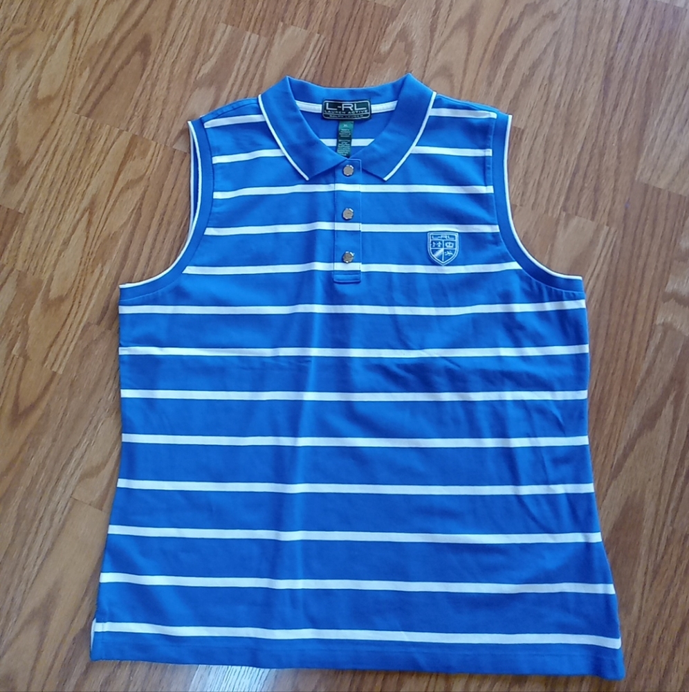 NWT Lauren Active Ralph Lauren Womens Tennis Top Blue Stripe Size XL